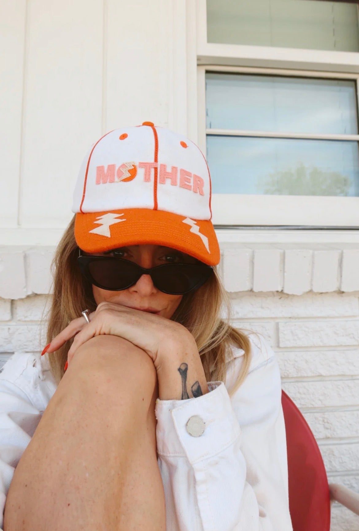 Happy Little Mother trucker hat orange and white – boutique accessories at The Corner Store on Christie Toronto
